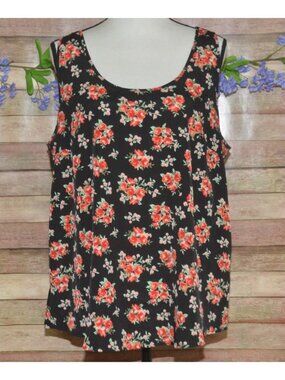 Faded Glory 90's Y2K VTG Dark Floral Roses Sleeveless Top Size XL Cottage Shabby